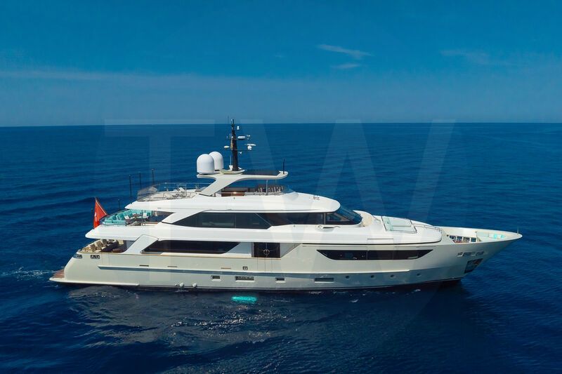 White Kia Ora yacht for sale and price, showing the details and features of the interior and exterior available for purchase from LIME Yachts and Brokerage located in Fort Lauderdale Florida.