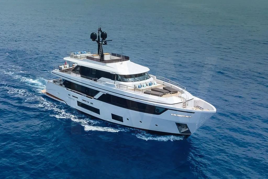 White Lavan yacht for sale and price, showing the details and features of the interior and exterior available for purchase from LIME Yachts and Brokerage located in Fort Lauderdale Florida.