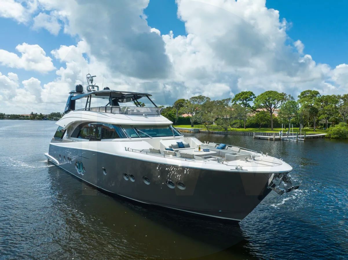 White Never Say Never yacht for sale and price, showing the details and features of the interior and exterior available for purchase from LIME Yachts and Brokerage located in Fort Lauderdale Florida.