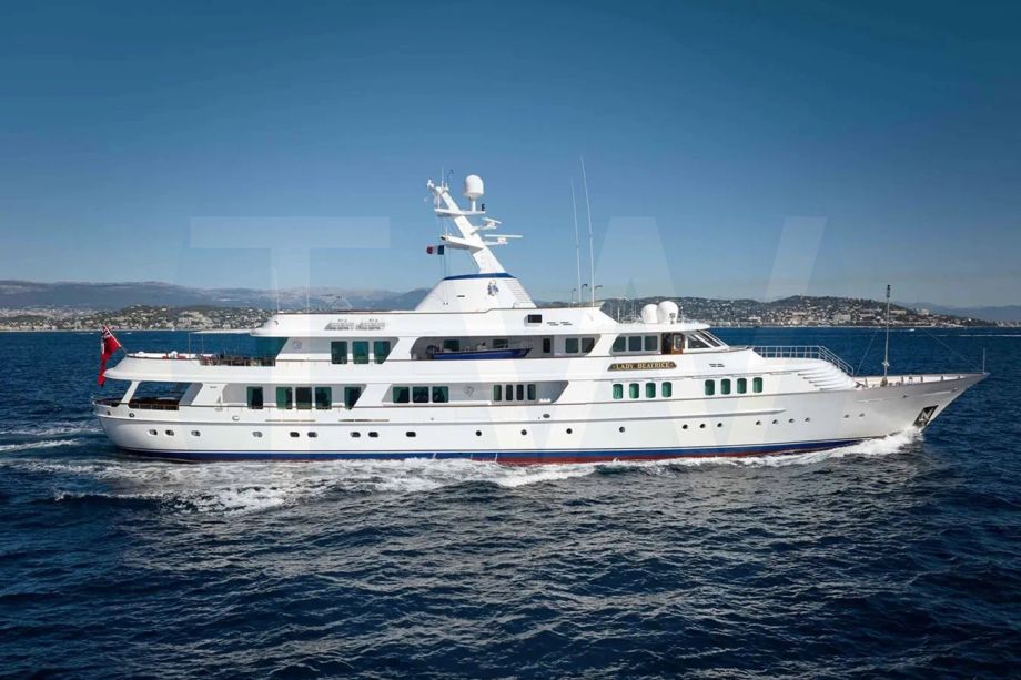 White Lady Beatrice yacht for sale and price, showing the details and features of the interior and exterior available for purchase from LIME Yachts and Brokerage located in Fort Lauderdale Florida.