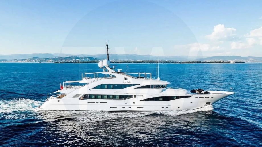White Ali Baba yacht for sale and price, showing the details and features of the interior and exterior available for purchase from LIME Yachts and Brokerage located in Fort Lauderdale Florida.