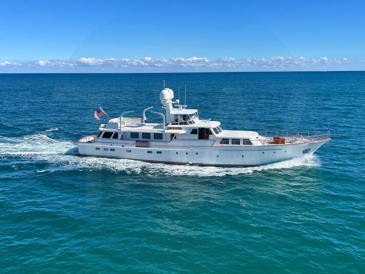 White Nereus yacht for sale and price, showing the details and features of the interior and exterior available for purchase from LIME Yachts and Brokerage located in Fort Lauderdale Florida.
