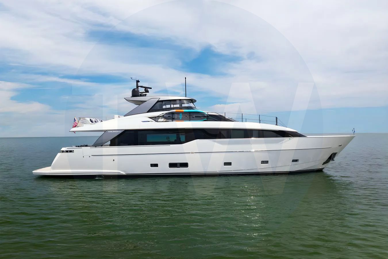 White Sori San Lorenzo yacht for sale and price, showing the details and features of the interior and exterior available for purchase from LIME Yachts and Brokerage located in Fort Lauderdale Florida.
