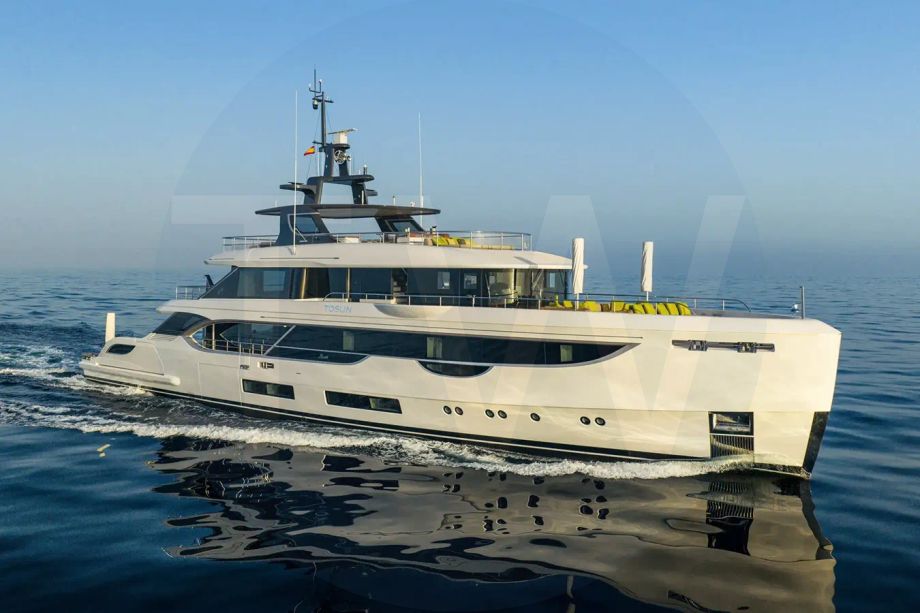 White Tosun yacht for sale and price, showing the details and features of the interior and exterior available for purchase from LIME Yachts and Brokerage located in Fort Lauderdale Florida.