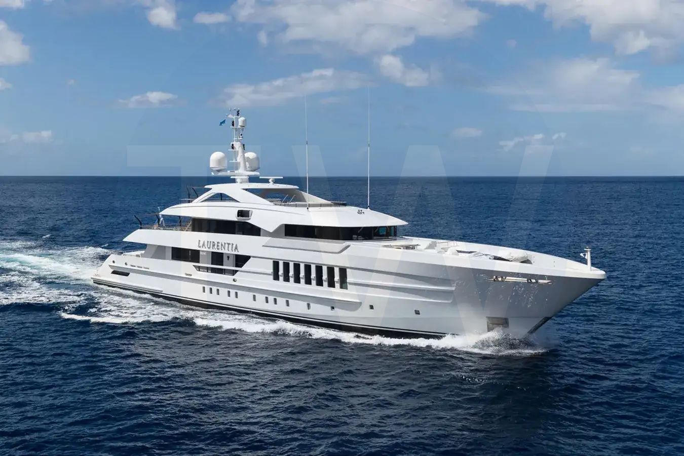 White Laurentia yacht for sale and price, showing the details and features of the interior and exterior available for purchase from LIME Yachts and Brokerage located in Fort Lauderdale Florida.